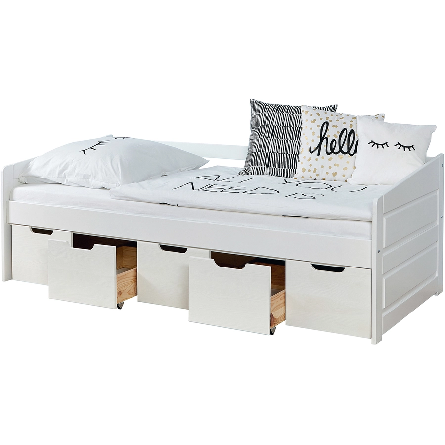 TiCAA Sofabett Micki Buche weiß mit 5 Schubladen