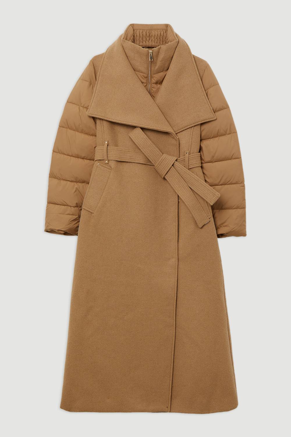 KarenMillen Manteau mi-long ceinturé hybride matelassé en mélange de laine.