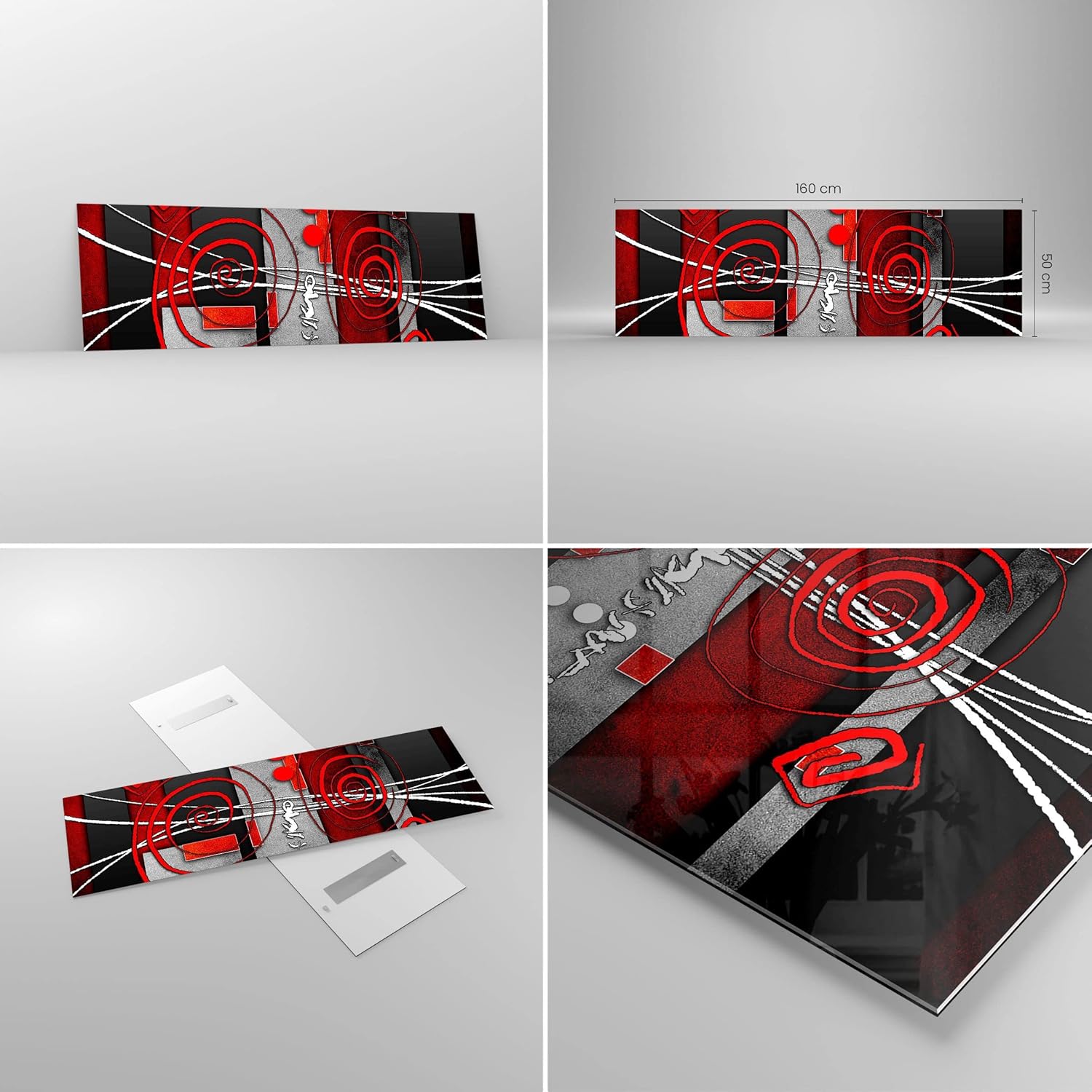 Panorama Bilder auf Glas 160x50cm Glasbild Grafik geometrische figuren kreis Groß XXL Wanddeko Schlafzimmer Küche Wandbilder Dekoration Wohnzimmer Modern Wand Kunstdruck Art GAB160x50-0599