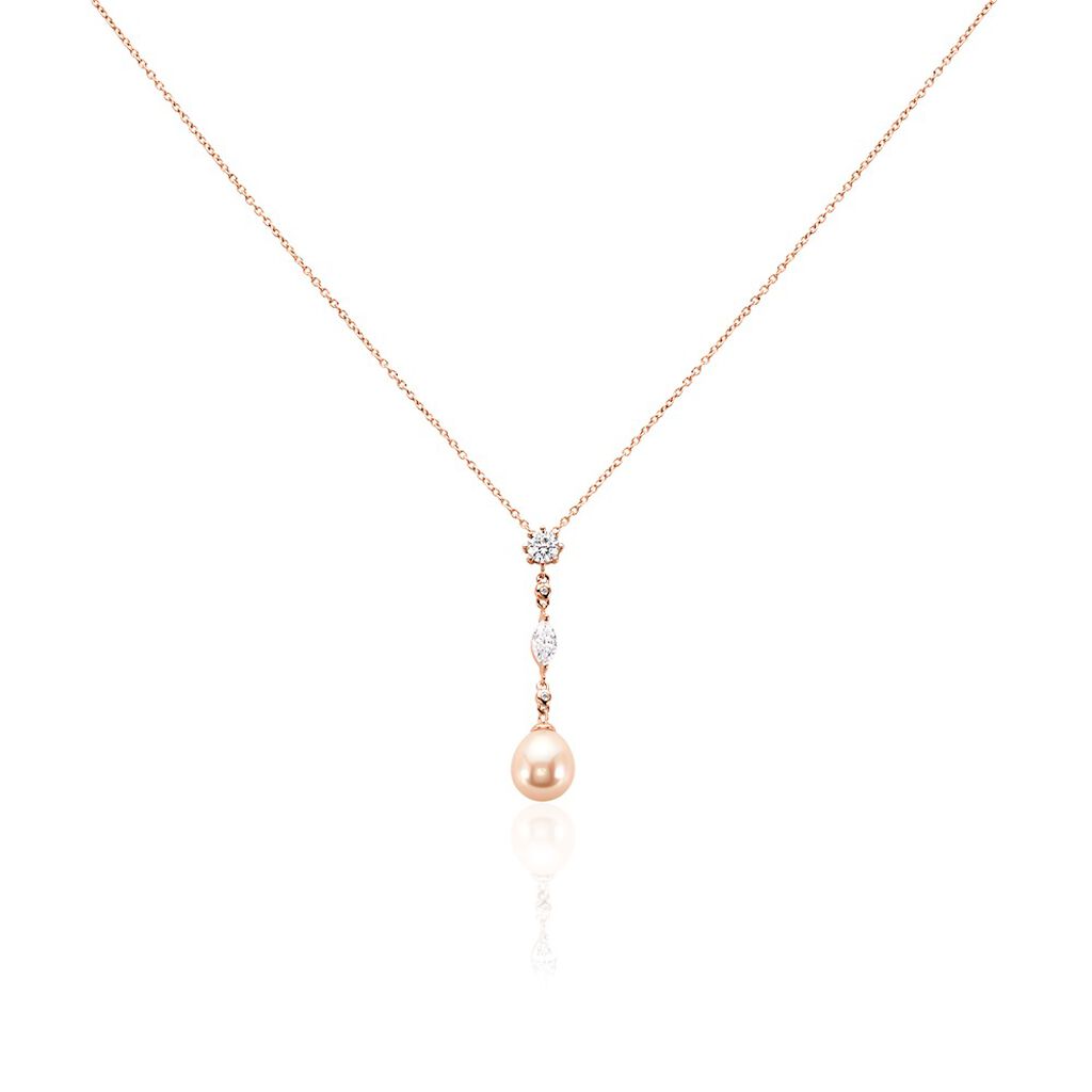 Collier Lynes Argent Rose Perle De Culture Et Oxyde De Zirconium