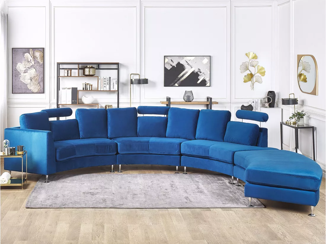 Canapé circulaire modulable en velours bleu marine 8 places ROTUNDE