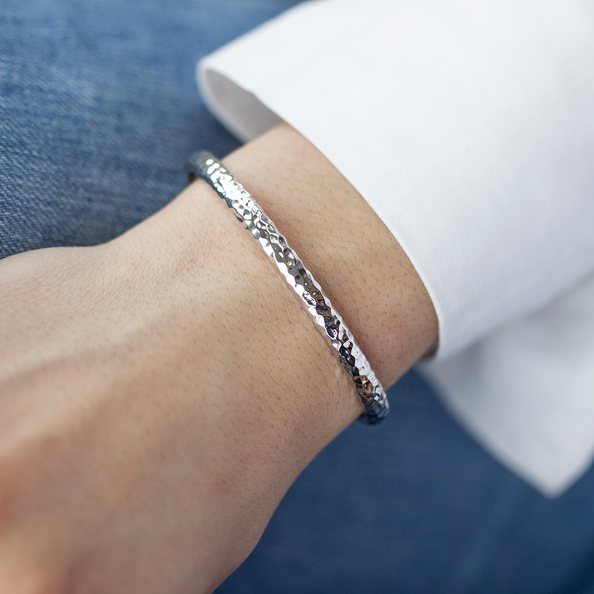 Bracelet argent 925 effet martelé 58 mm