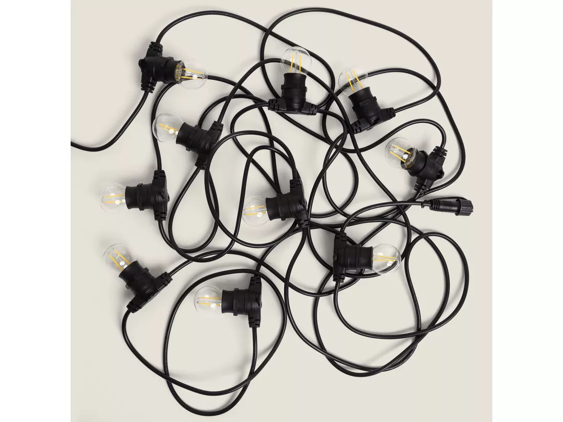 Kit Guirlande Lumineuse Extérieure IP44 10m Noir + 10 Ampoules Filaments LED B22 2W G45 4000K Blanc neutre