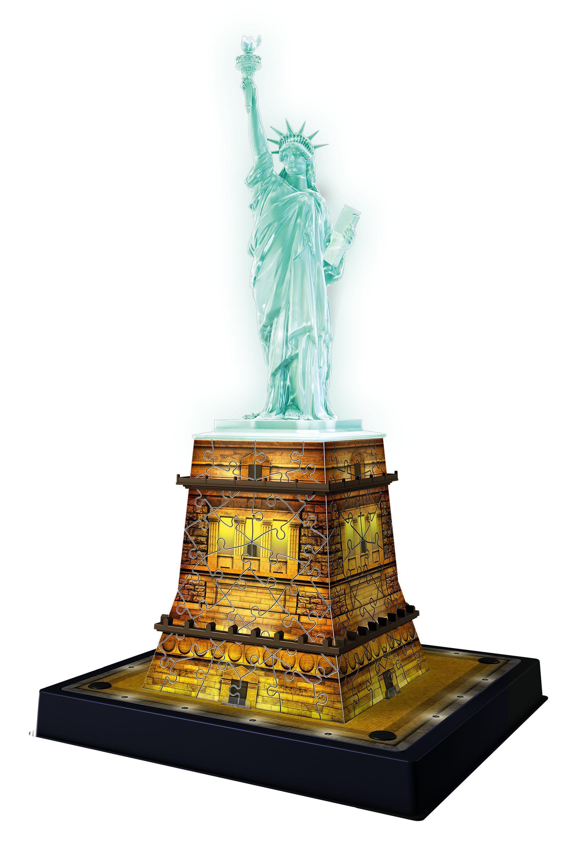 Ravensburger 3D Puzzle Freiheitsstatue bei Nacht 12596 - Das berühmte Bauwerk in New York als Night Edition mit LED