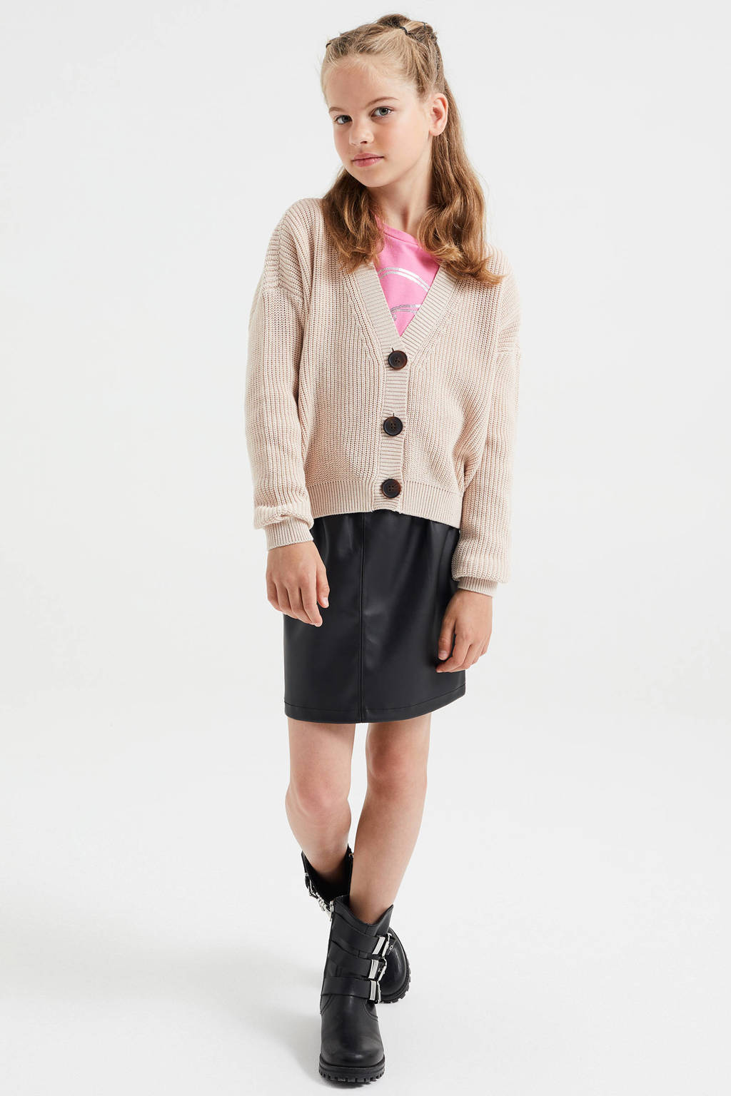 WE Fashion fijngebreid vest beige