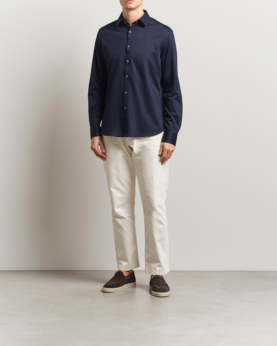 Canali Slim Fit Jersey Shirt Navy