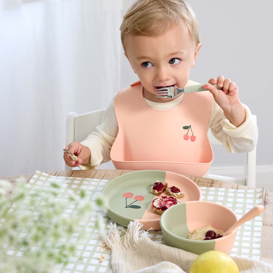 lässig kinderbestek met siliconen greep - happy fruits cherry - 3-delig