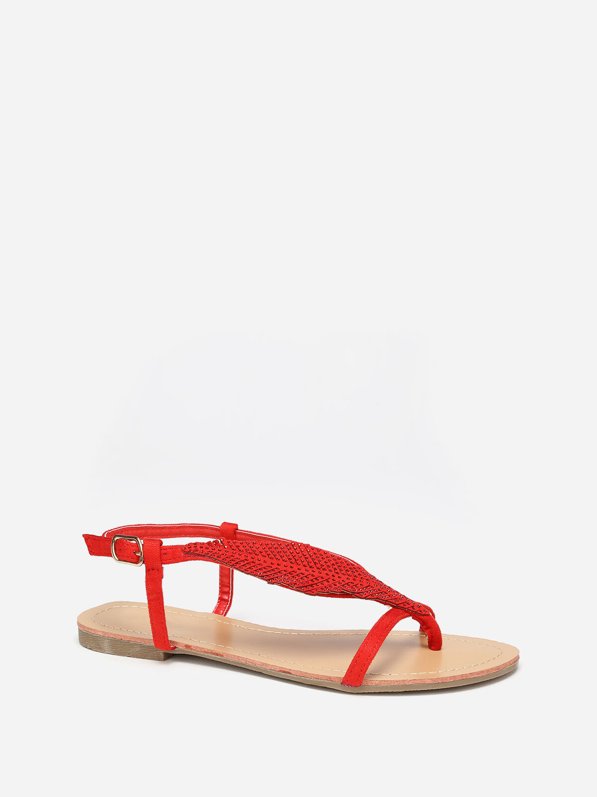 Nu-pieds à feuille en strass grandes tailles- Rouge