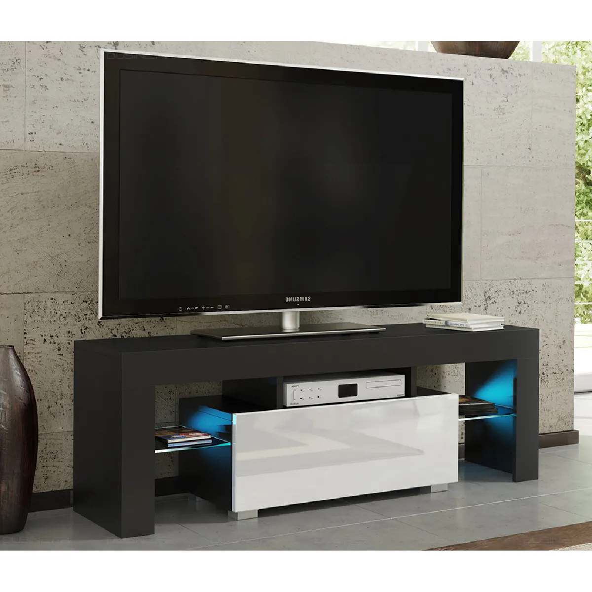 DUSINE Meuble TV Spider 130 cm avec LED Bleu