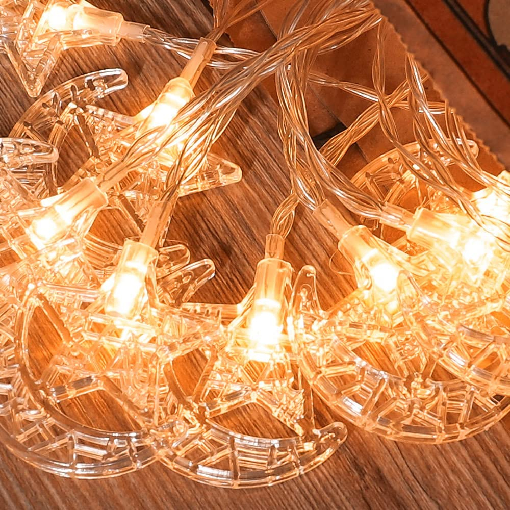 (6m) 40 LED's Ramadan Deko Lichterkette Halbmond / Stern Eid Mubarak Beleuchtung (Batteriebetrieben) - Warmweiss