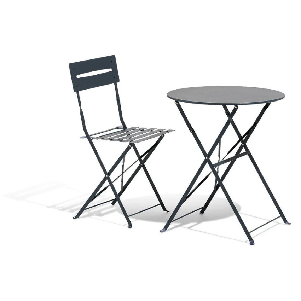 Table de jardin ronde RIO pliante 2 personnes métal gris