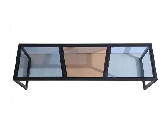 Meuble TV verre ESPRIT - Marron / Bleu Noir