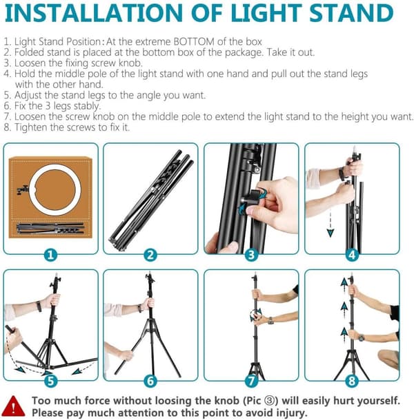 Studio LED Ring Lamp Selfie 48cm Diameter Dimmable Justerbar med bredde på farger og 2M Stand Ring Light Studio