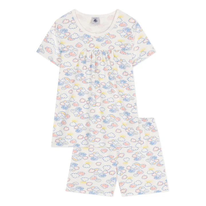 Petit Bateau Pyjama Short Manette Nuages | Blanc