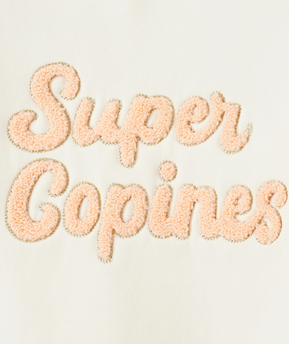 SWEAT FILLE EN FIBRES RECYLÉES ÉCRU AVEC MESSAGE SUPER COPINES