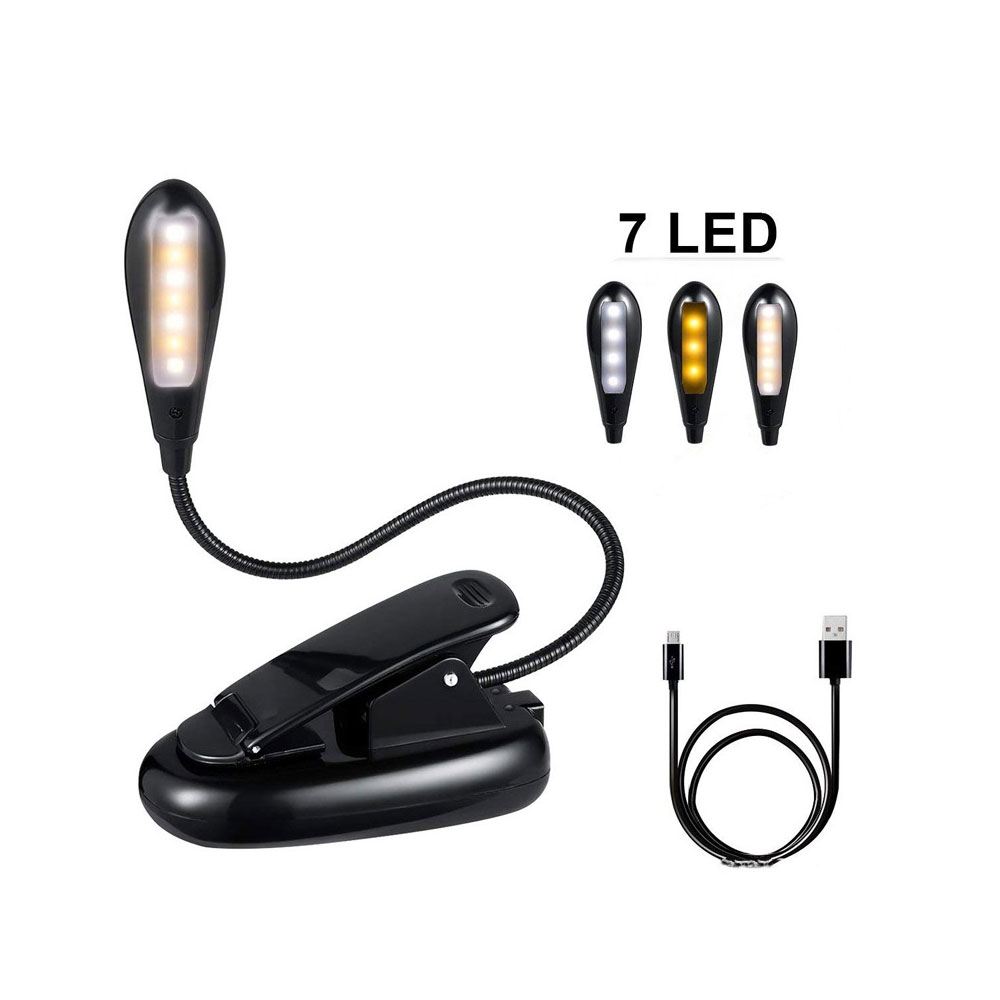 Mini LED Leselampe biegbar Schwanenhals mit Clip Halterung - Schwarz