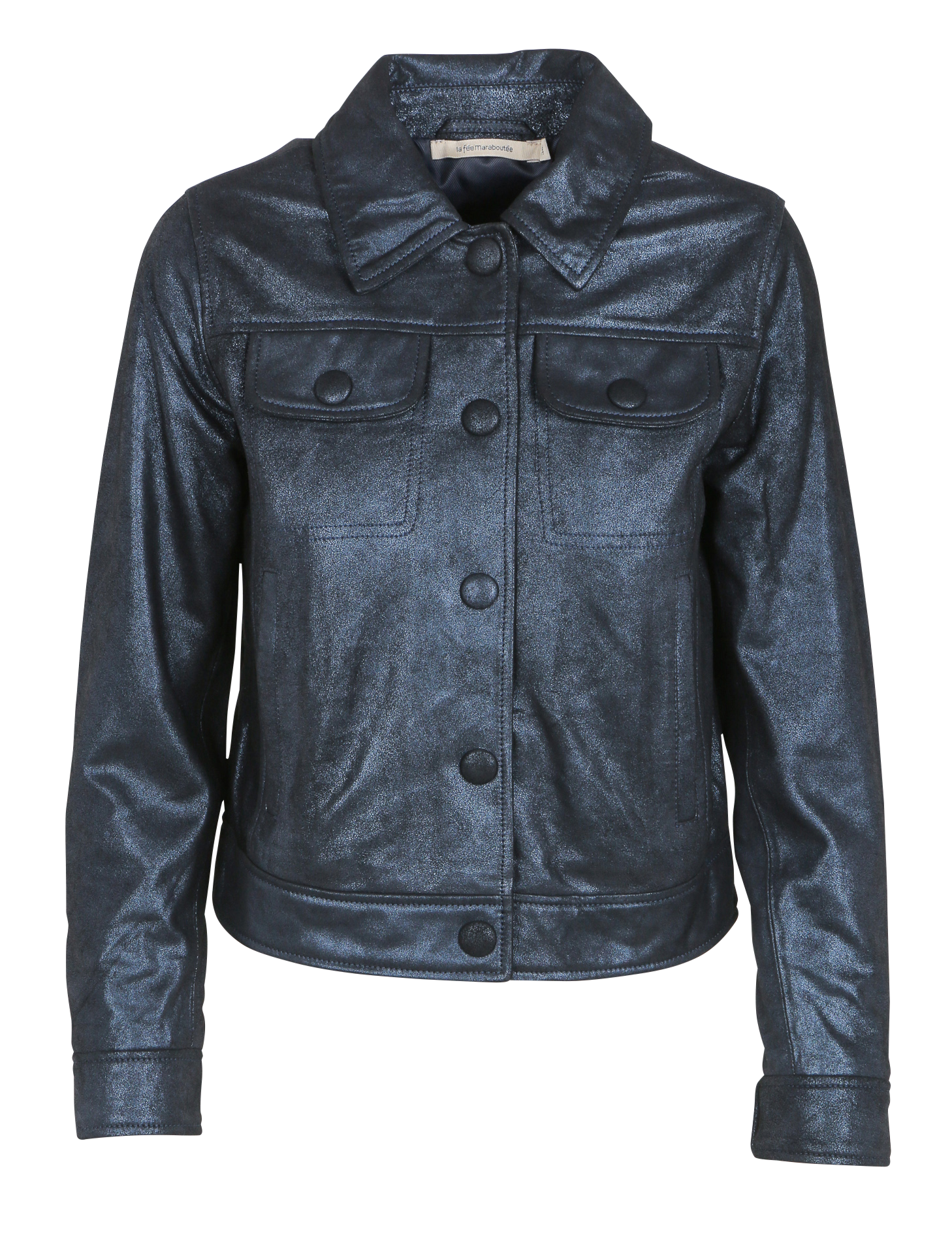 Veste col chemise en cuir| Bleu