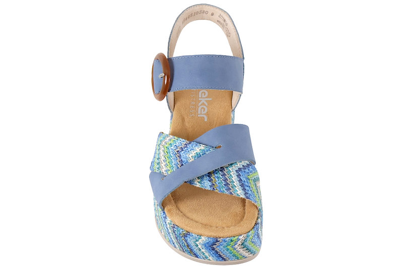 RIEKER SANDAL PÅ KILEHÆL I BLÅ TEKSTIL OG PU