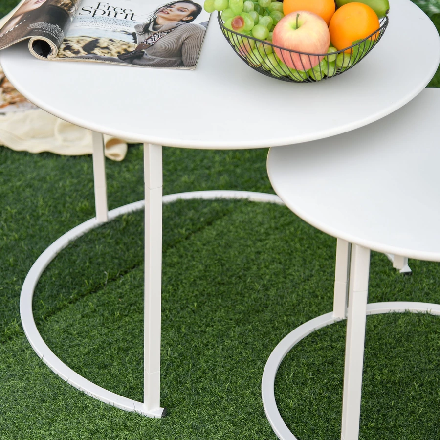 Outsunny Gartentisch 2er Set weiß