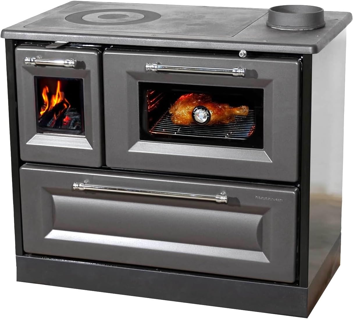 Kaminofen mit Backfach und Herdplatte 4012 Anthrazit Holzofen 8 kW Holz Ofen Mehrfachbelegung Kamin Heizofen Küchenherd