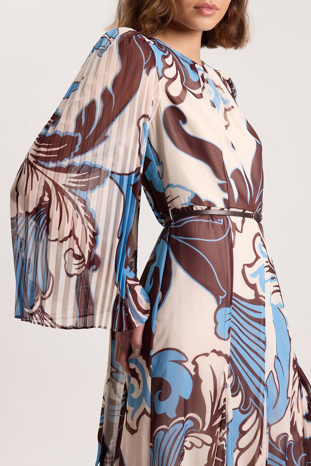 KarenMillen Robe Longue Plissée Tissée Bleu Paisley Petite