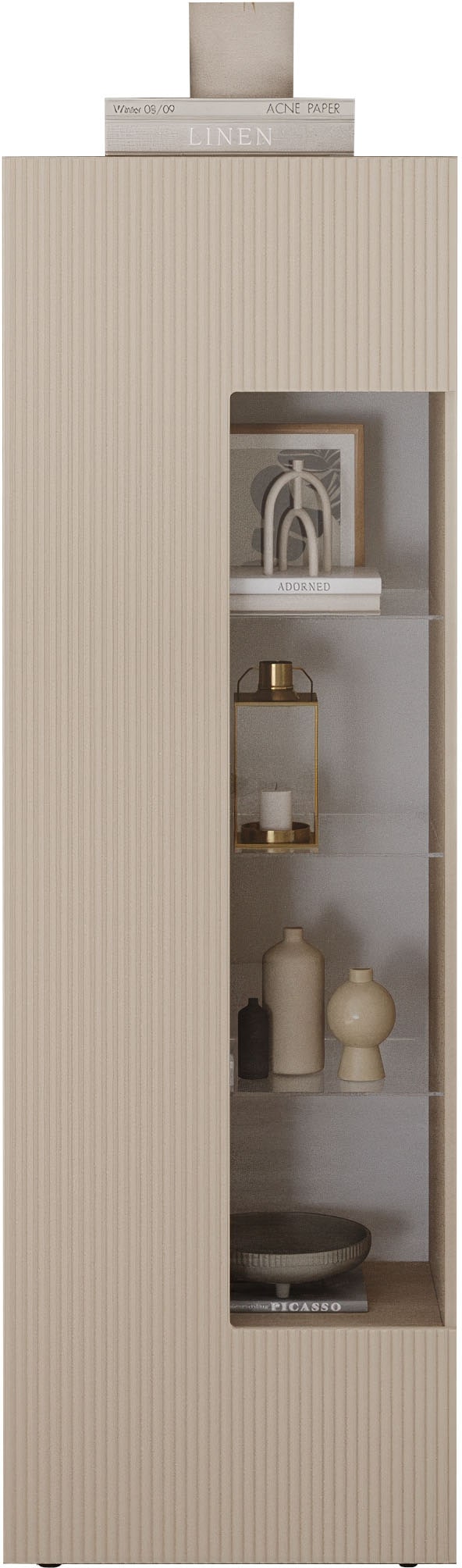 INOSIGN Vitrine »RIO, Höhe 187 cm, Hochschrank mit 1 Tür, Anrichte, Standvitrine« Vitrinenschrank, geriffelte MDF-Front, modern, elegant, geräumig