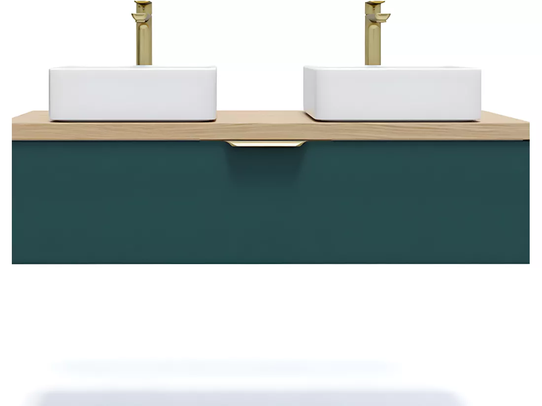 Meuble de salle de bain suspendu 2 vasques à poser 120cm 1 tiroir Bleu - Venice