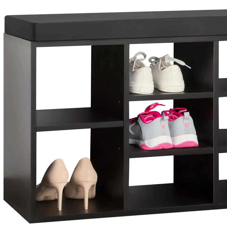 tectake Schoenenkast met zitkussen 103,5x48x30cm, Zwart