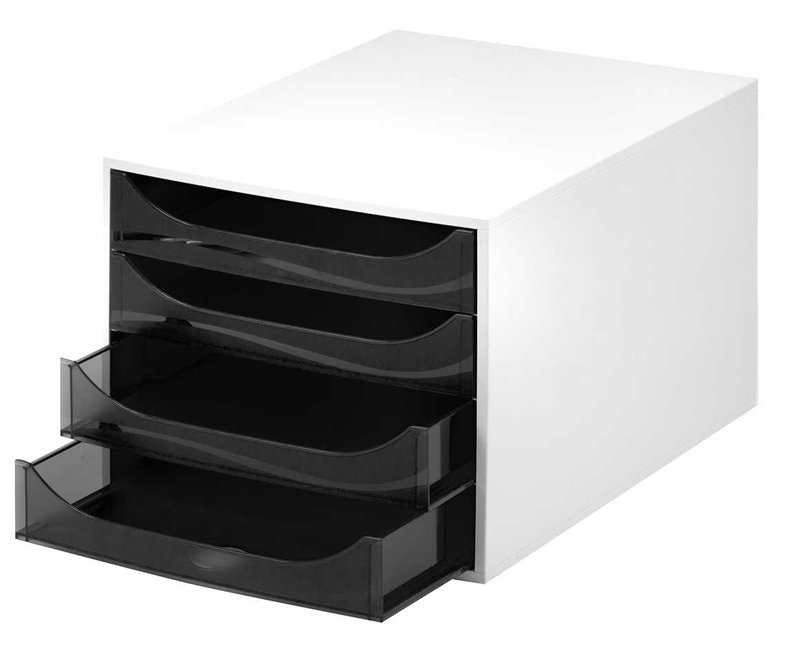 Schubladenbox 4 Fächer Kunststoff schwarz