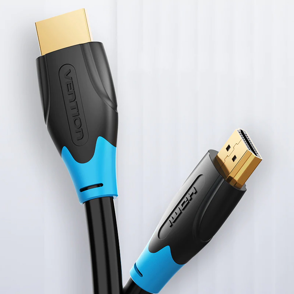 (10m) 4K Ultra HD HDMI 2.0 Flachband Kabel mit vergoldetem Stecker (18GBit / ARC / 4K@60Hz) - Schwarz / Blau
