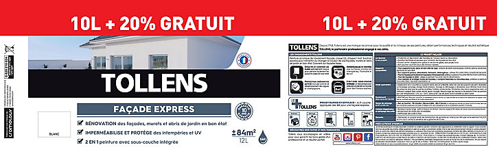 Peinture extérieure façade Tollens Projet express blanc 10L+ 20% gratuit