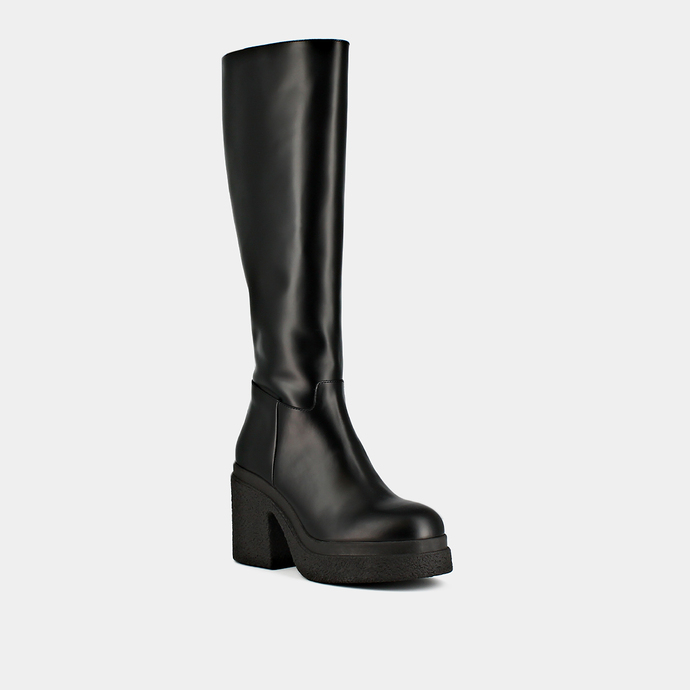 Bottes hautes à plateformes  en cuir glacé noir
