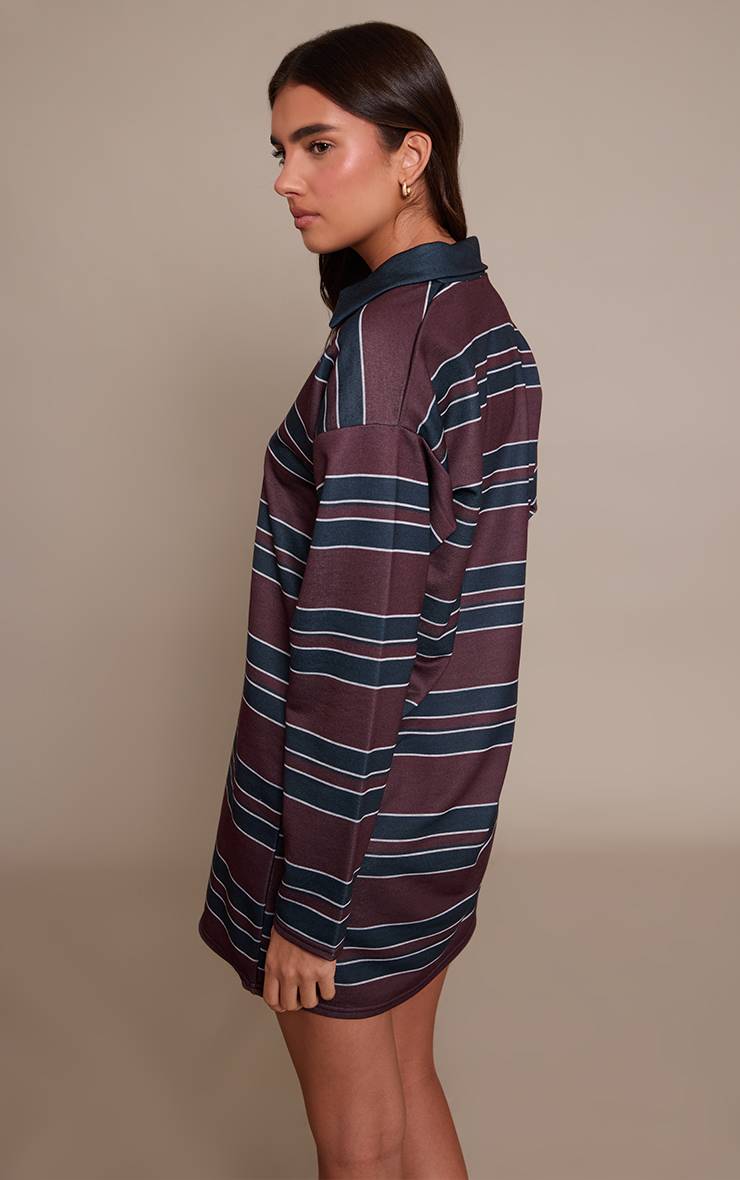 Noir Robe Droite À Manches Longues Avec Détail Col Rayé Contrasté