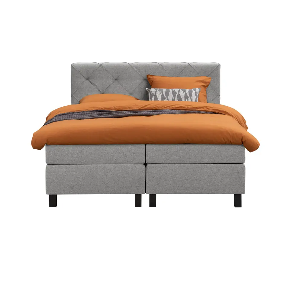 Boxspring Liv geruit - lichtgrijs - 160x200 cm - vierkante poot