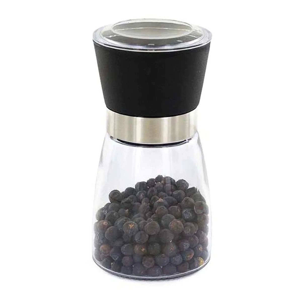 Moulin à épices en verre et céramique + poivre noir bio Aromandise