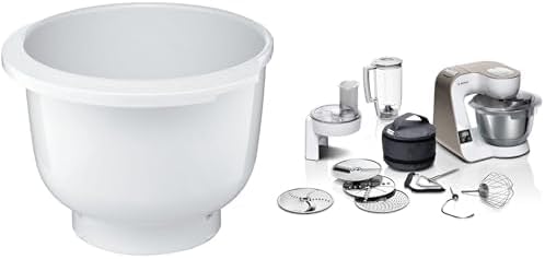 Bosch Küchenmaschine Serie 4 MUM5XW20, Edelstahl-Schüssel 3,9 L & Rührschüssel MUZ5KR1, 3,9 Liter, max. Teigmenge 2,7 kg, spülmaschinengeeignet, weiß, passend für Küchenmaschine Serie 4