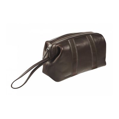 Maverick brown - Trousse de toilette taille S - oval - cuir de vachette pleine fleur tanné végétal - brun