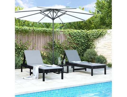 VIDAXL - Bain de soleil Chaises longues 2 pcs noir 199,5x60x74 cm bois massif de pin