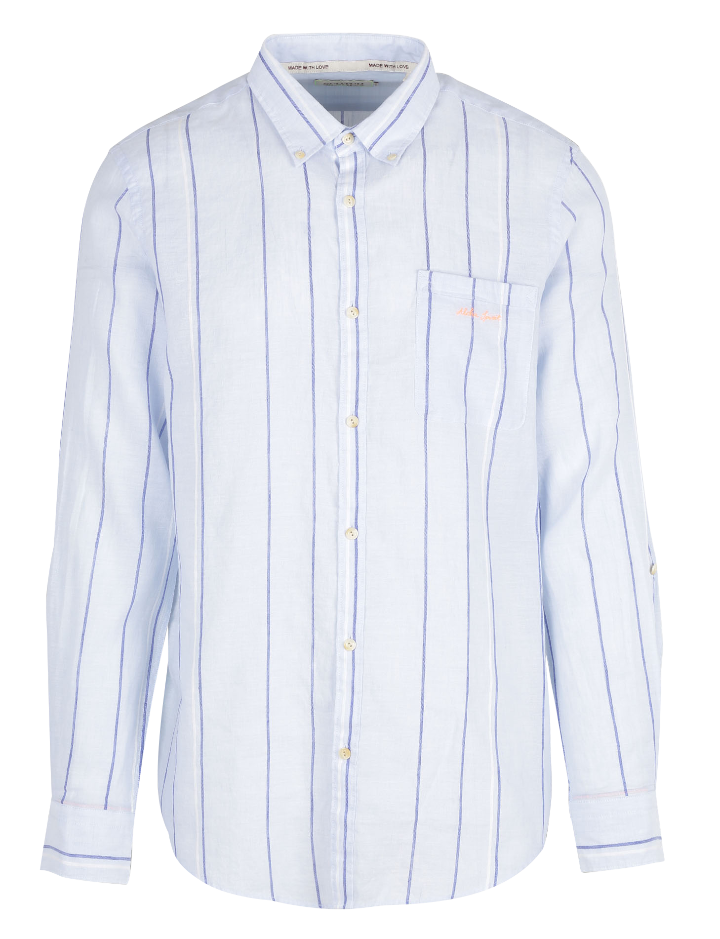Chemise col américain regular-fit rayé en lin et coton| Blanc