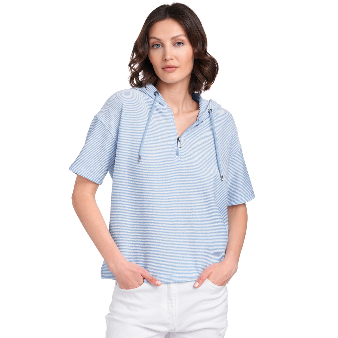 Gina Benotti Damen T-Shirt mit Kapuze hellblau / weiss