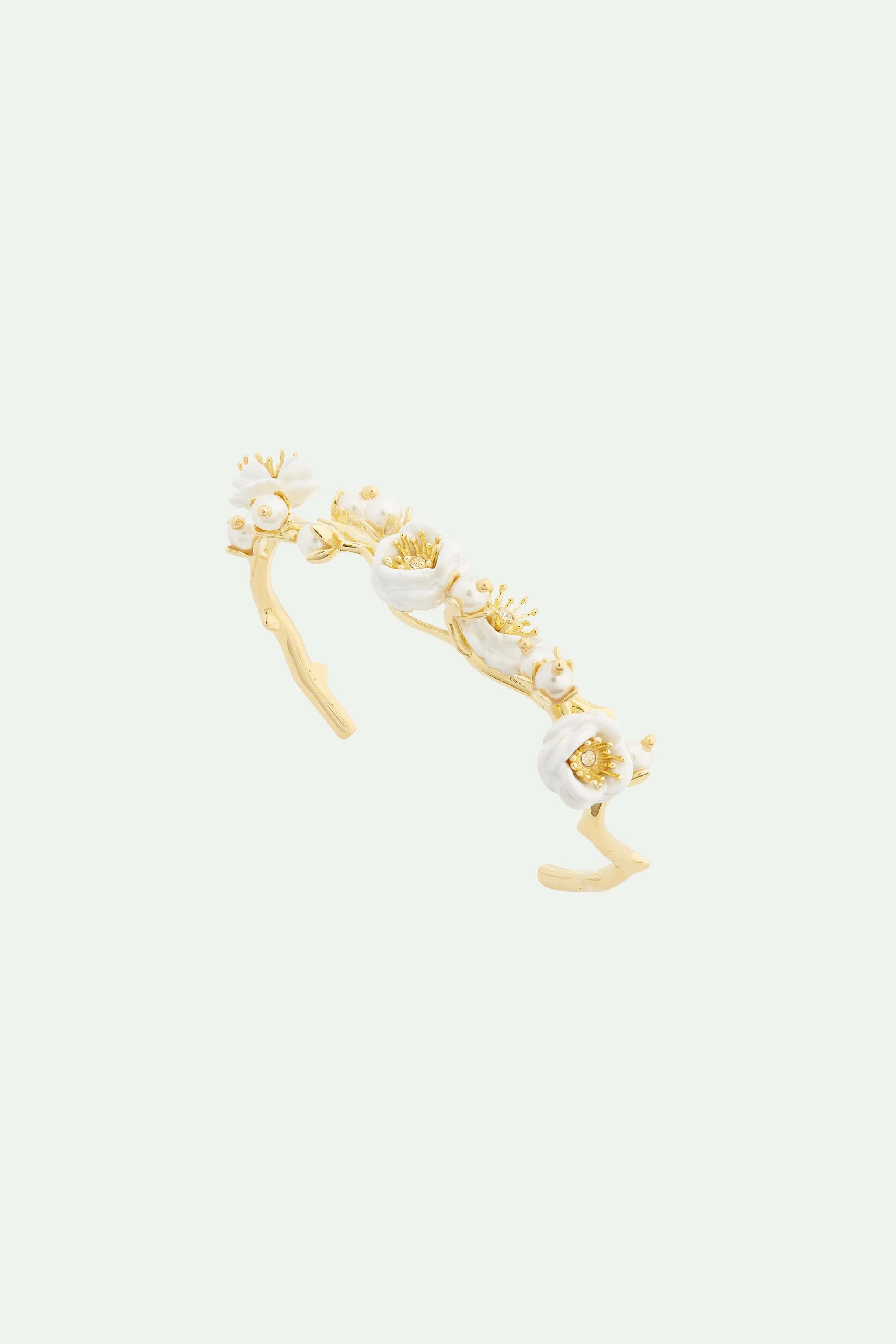 Bracelet jonc branche de roses et perles | Gris