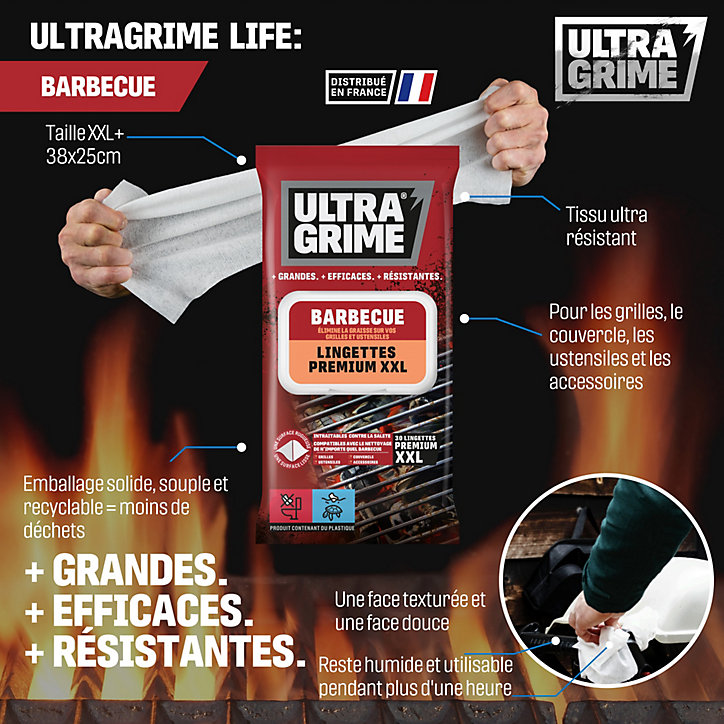 30 lingettes barbecue premium XXL UltraGrime L.38 x l.25 cm