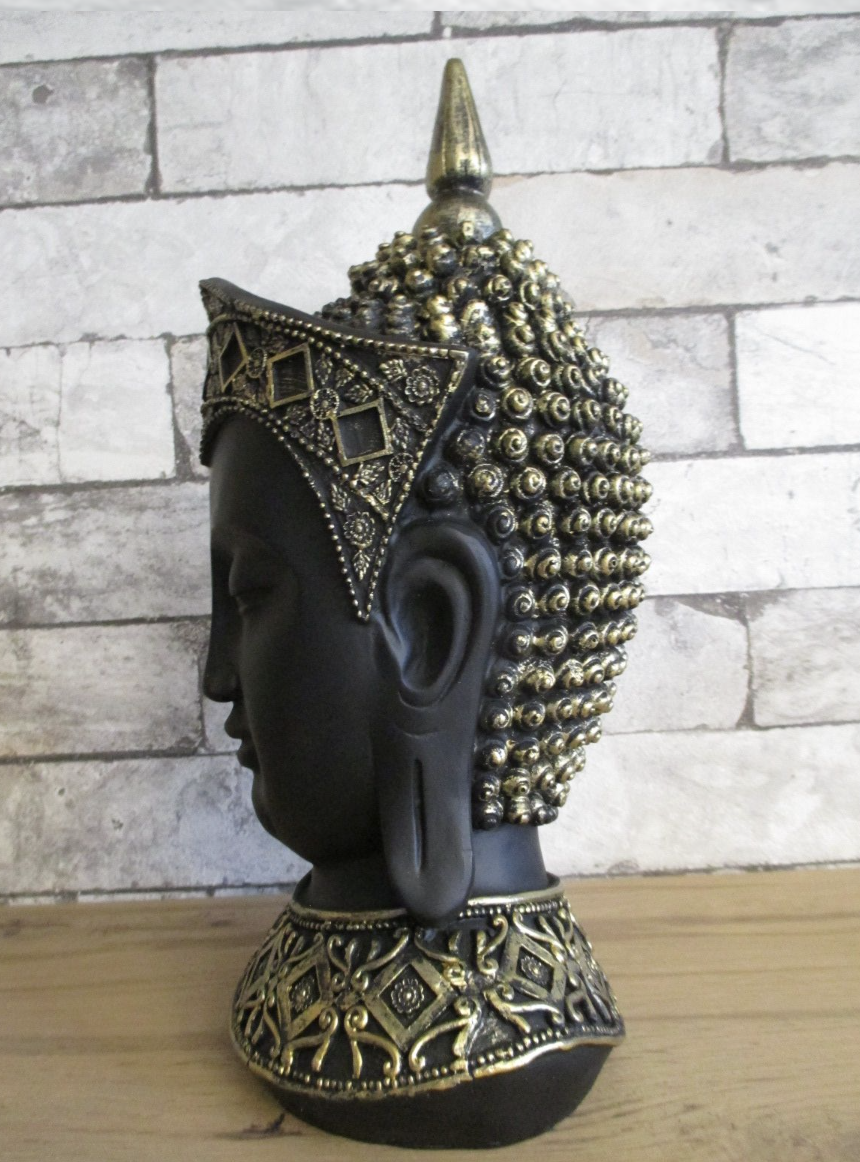 (33x15cm) Buddha Kopf Sparkasse Home Accessoire Geschenkidee Deko Spardose (IK6382) - Schwarz / Gold