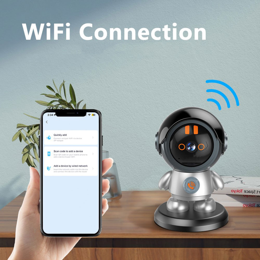 (3MP) 355° / 60° WiFi Internet IP Kamera Roboter IR Nachtsichtfunktion / Bewegungserkennung / 2-Wege Audio (iOS/Android)