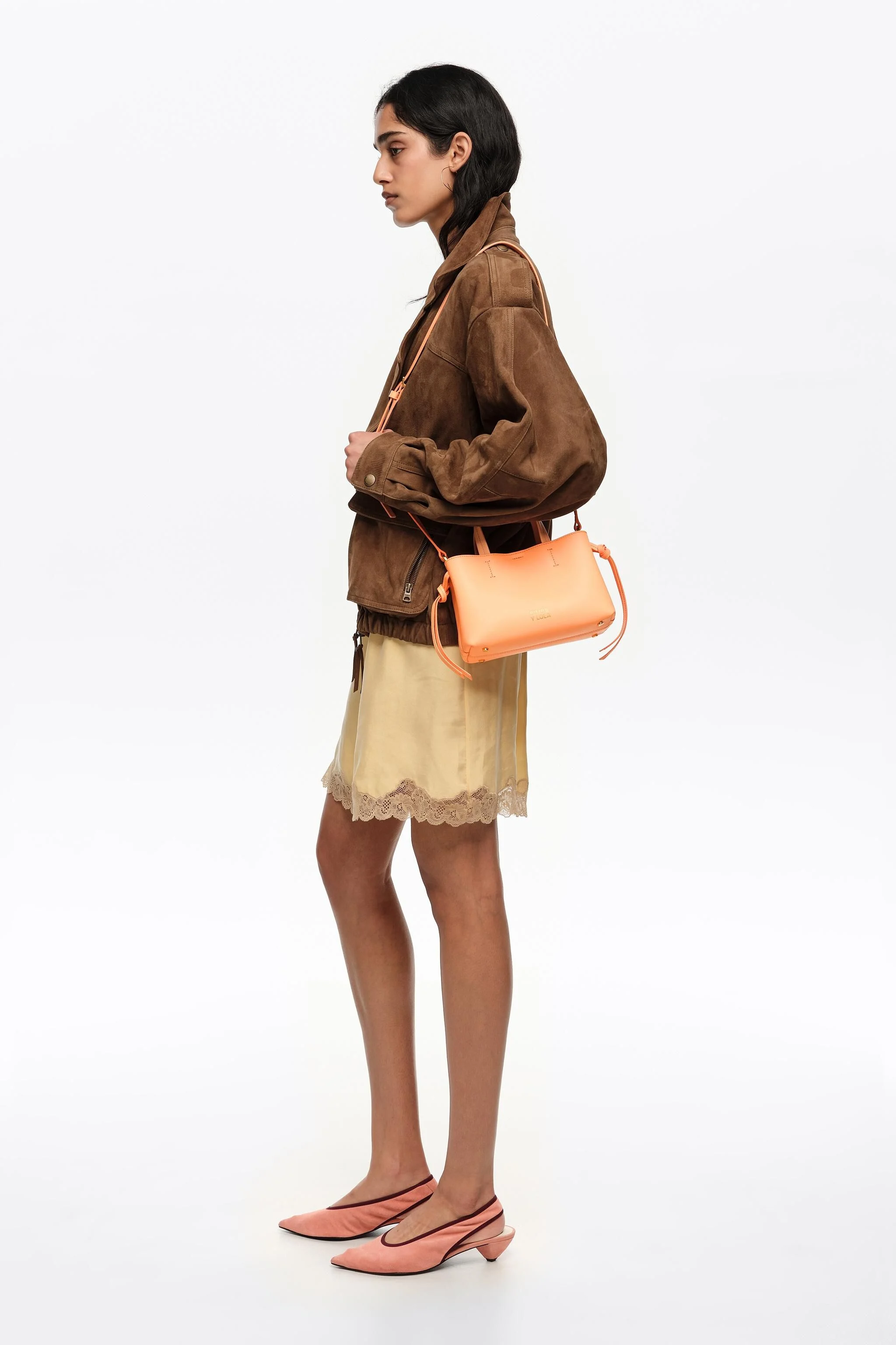 Bolsa mini Chihuahua de couro laranja sorvete
