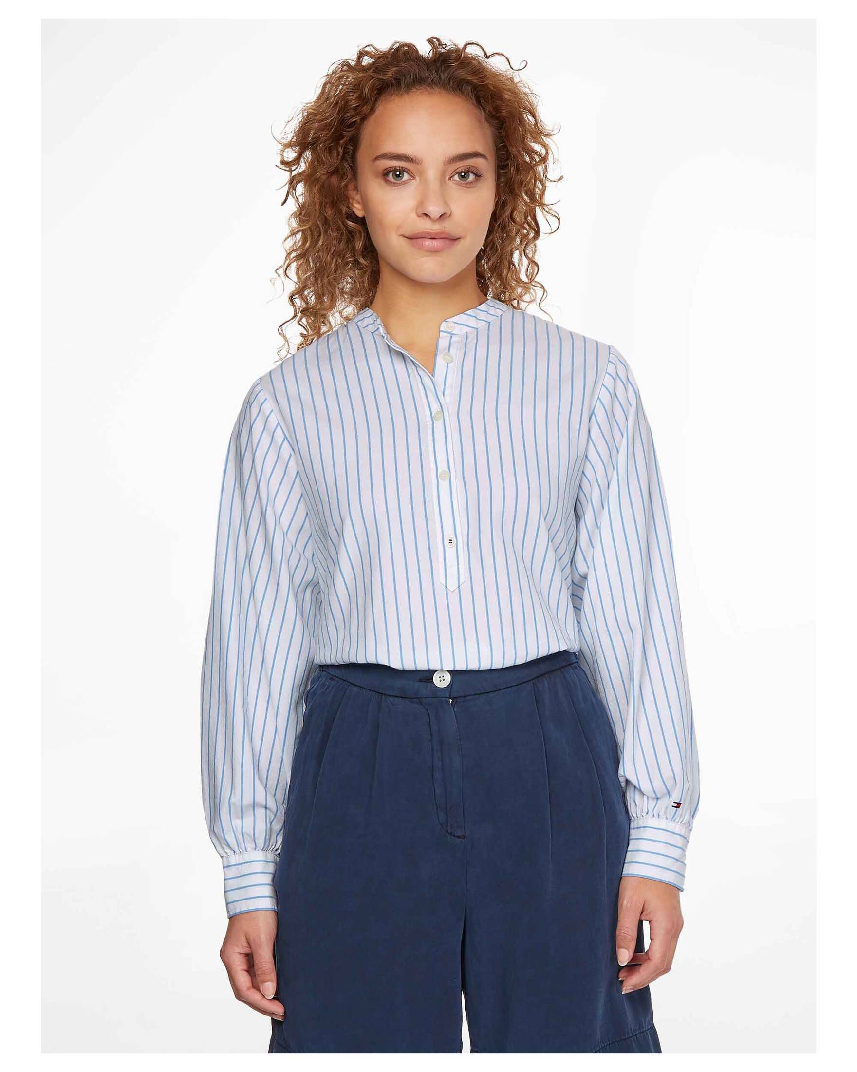 Tommy Hilfiger| Damen Bluse OXFORD STRIPE HENLEY BLOUSE LS Langarm