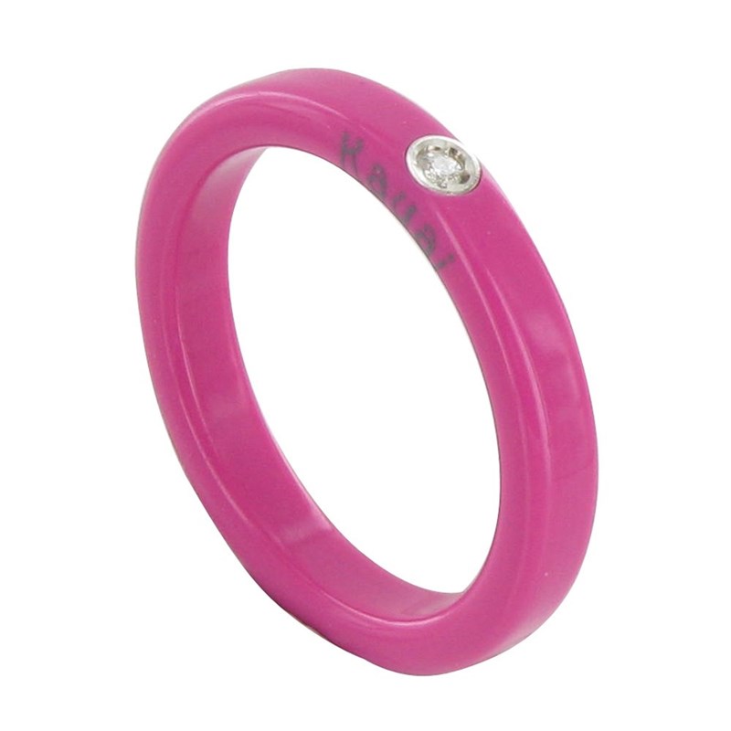 Bague Diamant Blanc Résine Fuchsia et Argent