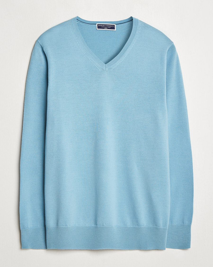 Charles Tyrwhitt Pure Merino V-Neck Jumper Aqua Green
