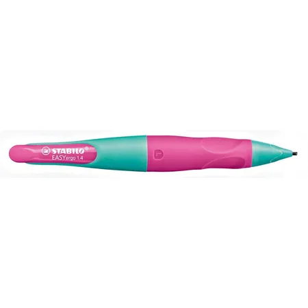 STABILO Ergonomischer Druck-Bleistift EASYergo, türkis/neonpink, mit 3 Minen, HB, Linkshänder