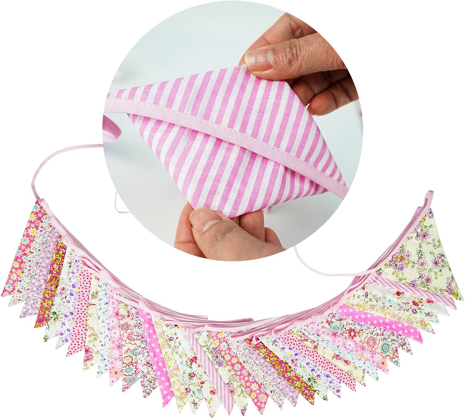 (11.5m) Stoff Wimpelkette Kinderzimmer Fahnen Girlande Party Deko Accessoire - Blumen
